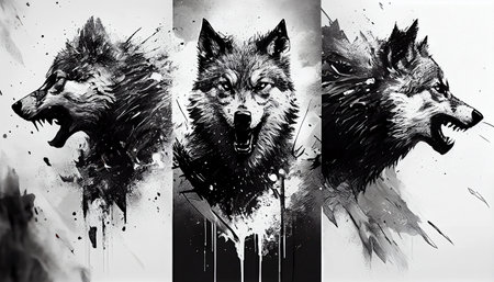 This breathtaking image captures the wild and untamed beauty of a wolf pack in a style reminiscent of a legendary artist. The careful attention to detail in their fur and powerfulの素材