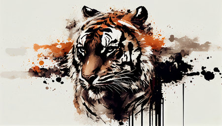 a majestic tiger, created in the style of a legendary artist. The tiger's fur is rendered in intricate detail, with every strand and whisker perfectly captured to create a sense of realism and depth.の素材