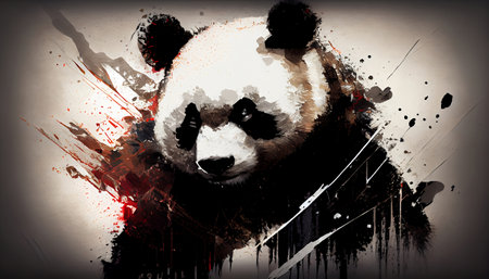 This exquisite image captures the nature of pandas in a style reminiscent of a legendary artist.の素材