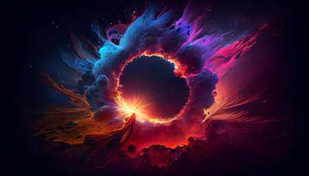 "Cosmic Rainbow" is an image that evokes the beauty and wonder of outer space, featuring a rainbow-colored burst of light and energy that appears to pierce through the darkness of the cosmos.の素材
