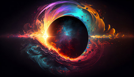 "Cosmic Rainbow" is an image that evokes the beauty and wonder of outer space, featuring a rainbow-colored burst of light and energy that appears to pierce through the darkness of the cosmos.の素材