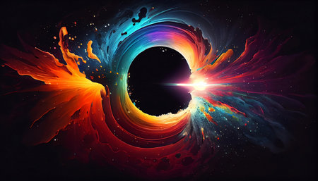"Cosmic Rainbow" is an image that evokes the beauty and wonder of outer space, featuring a rainbow-colored burst of light and energy that appears to pierce through the darkness of the cosmos.の素材