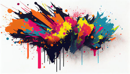 "Wild Abstraction" is a vibrant and dynamic portrayal of paint splatters that captures their chaotic and energetic nature. a riot of colors and shapes that burst across the page in a seemingly randomの素材