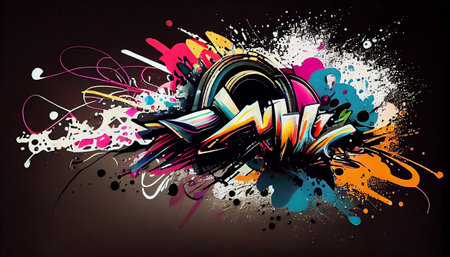 "Graffiti Art" draws inspiration from the vibrant and edgy aesthetic of street art, with large and colorful paint splatters that create a sense of urban energy and creativity.の素材