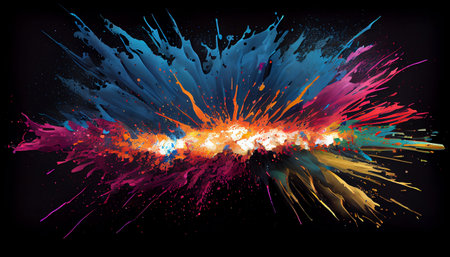 Color Explosion the explosive and dynamic nature of paint splatters. a chaotic and energetic display of bright and bold colors that burst across, creating a wild and captivating visual effectの素材