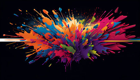 Color Explosion the explosive and dynamic nature of paint splatters. a chaotic and energetic display of bright and bold colors that burst across, creating a wild and captivating visual effectの素材