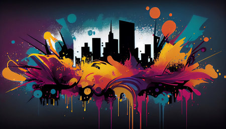 "Graffiti Art" draws inspiration from the vibrant and edgy aesthetic of street art, with large and colorful paint splatters that create a sense of urban energy and creativity.の素材