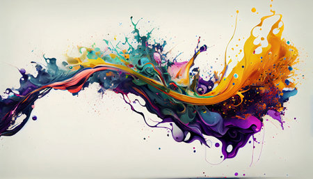 "Fluid Motion" captures the fluid and organic nature of paint splatters, with bright colors and flowing shapes that seem to move and twist, the natural beauty and complexity of fluid dynamicsの素材