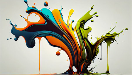 "Fluid Motion" captures the fluid and organic nature of paint splatters, with bright colors and flowing shapes that seem to move and twist, the natural beauty and complexity of fluid dynamicsの素材
