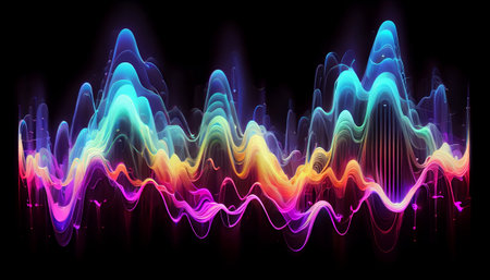 "Electric Waves" features electric waves in vibrant neon colors that pulse and move across the image, creating a hypnotic and energetic effect. waves are designed with a sense of fluidity and movementの素材