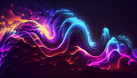 "Electric Waves" features electric waves in vibrant neon colors that pulse and move across the image, creating a hypnotic and energetic effect. waves are designed with a sense of fluidity and movementの素材