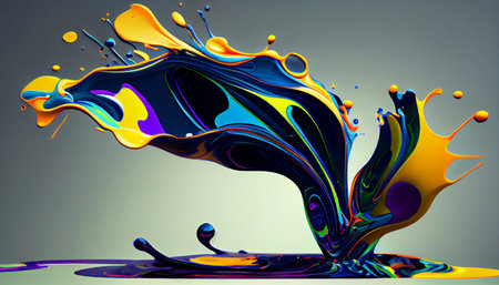 "Fluid Motion" captures the fluid and organic nature of paint splatters, with bright colors and flowing shapes that seem to move and twist, the natural beauty and complexity of fluid dynamicsの素材