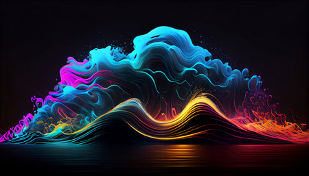 "Electric Waves" features electric waves in vibrant neon colors that pulse and move across the image, creating a hypnotic and energetic effect. waves are designed with a sense of fluidity and movementの素材