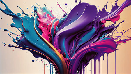 "Fluid Motion" captures the fluid and organic nature of paint splatters, with bright colors and flowing shapes that seem to move and twist, the natural beauty and complexity of fluid dynamicsの素材