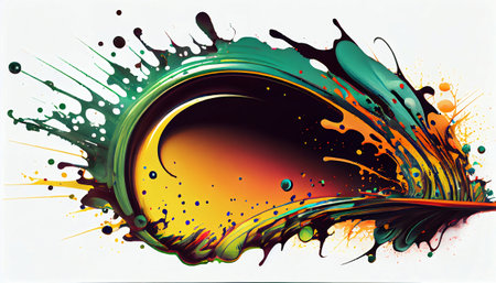 "Fluid Motion" captures the fluid and organic nature of paint splatters, with bright colors and flowing shapes that seem to move and twist, the natural beauty and complexity of fluid dynamicsの素材