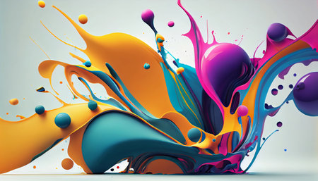 "Fluid Motion" captures the fluid and organic nature of paint splatters, with bright colors and flowing shapes that seem to move and twist, the natural beauty and complexity of fluid dynamicsの素材