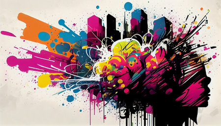 "Graffiti Art" draws inspiration from the vibrant and edgy aesthetic of street art, with large and colorful paint splatters that create a sense of urban energy and creativity.の素材