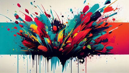 "Wild Abstraction" is a vibrant and dynamic portrayal of paint splatters that captures their chaotic and energetic nature. a riot of colors and shapes that burst across the page in a seemingly randomの素材