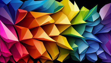 overlapping geometric shapes in a vibrant spectrum of colors. the essence of the colors of the rainbow, blending seamlessly, The shapes and colors create a mesmerizing and hypnotic effectの素材