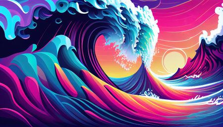 a dynamic background essence of energy and motion through bold, contrasting colors and strong lines. bright, eye-catching colors and powerful, dynamic lines that give a sense of movement and vitalityの素材