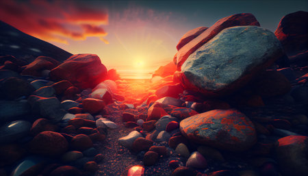 an image that showcases the intricate details of a mountainous landscape during sunset. focus on the rugged, rocky terrain, with various textures and patterns visible in the rock formationsの素材