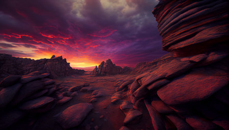 an image that showcases the intricate details of a mountainous landscape during sunset. focus on the rugged, rocky terrain, with various textures and patterns visible in the rock formationsの素材