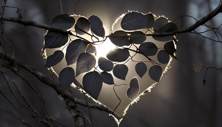 the deep connection between love and nature. The tree's branches are dense with heart-shaped leaves that symbolize the warmth and affection associated with loveの素材