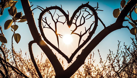 the deep connection between love and nature. The tree's branches are dense with heart-shaped leaves that symbolize the warmth and affection associated with loveの素材