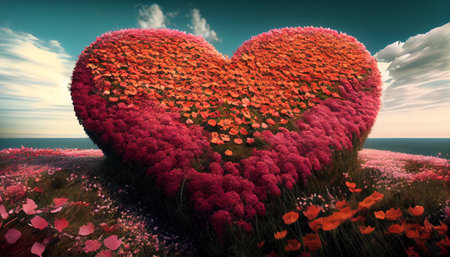 an entire field of flowers has been arranged to form a heart-shaped pattern. Each individual flower contributes to the overall shape, creating a sense of harmony and unity in the compositionの素材