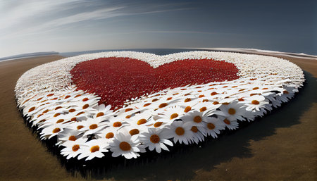 an entire field of flowers has been arranged to form a heart-shaped pattern. Each individual flower contributes to the overall shape, creating a sense of harmony and unity in the compositionの素材