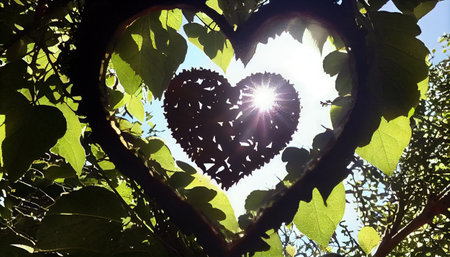 the deep connection between love and nature. The tree's branches are dense with heart-shaped leaves that symbolize the warmth and affection associated with loveの素材
