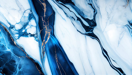 an elegant blue and white marble texture with a glossy finish. The texture is rich in detail and features intricate patterns and veins that add depth and visual interest to the image.の素材