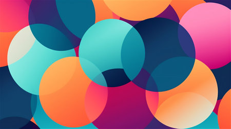 A colorful abstract pattern with overlapping circles in various sizes and shades of pink, yellow, green, and blue, creating a vibrant and energetic design that's perfect for marketing or advertisingの素材