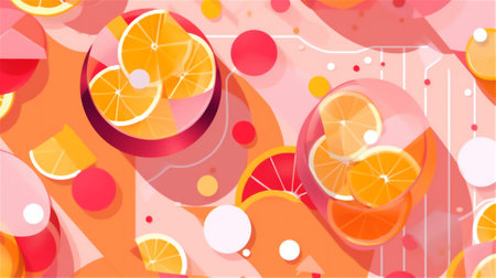 a digital abstract pattern in shades of pink and orange, perfect for social media posts on food or drink. The pattern has a vibrant and energetic feel, with swirling shapes and dynamic movementの素材
