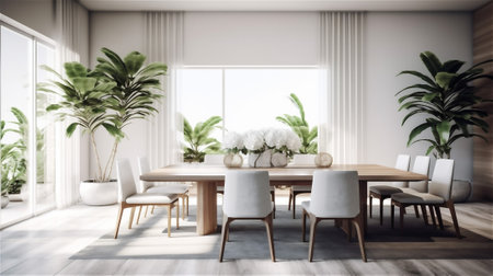 minimalist dining room design is all about clean lines, simplicity, and serenity. With a sleek modern dining table and chairs, minimal decor and accessories, and plenty of natural lightの素材