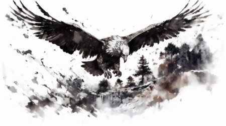 This stunning watercolor drawing captures the essence of a majestic eagle in flight, gracefully soaring through the sky. The vibrant colors and delicate brushstrokes bring the scene to lifeの素材