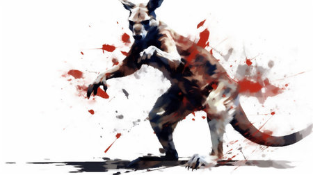 This vibrant watercolor drawing captures the intense moment of a kangaroo boxing match. raw power and agility of these iconic Australian marsupials as they engage in a spirited and acrobatic battleの素材