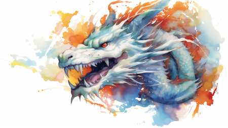 a world of mythical wonder with this captivating watercolor drawing depicting a magnificent dragon adorned with intricate patterns and vibrant colors, inspired by the rich tapestry of Asian mythologyの素材