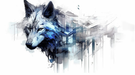 The artwork showcases the beauty and strength of the wolf through a unique artistic approach, capturing the essence of its wild spirit with a contemporary twist.の素材