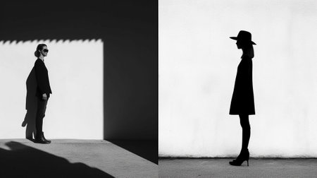 the beauty of minimalist silhouettes against clean and simple backgrounds. The emphasis is on the striking shapes and contours created by the interplay of light and shadow.の素材