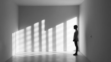 the elegant interplay of light and shadows in a minimalist composition. The image showcases the beauty of simplicity and emphasizes the captivating contrast created by the subtle shadows.の素材