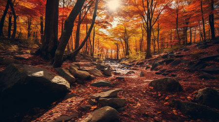 the mesmerizing beauty of autumn as vibrant hues of red, orange, and gold paint the landscape. the essence of the fall season, showcasing the rich tapestry of colors found in various landscapes.の素材