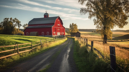 the countryside as you explore picturesque rural landscapes. This captivating image captures the essence of farmland and rolling hills, showcasing the idyllic charm and tranquility of the countrysideの素材