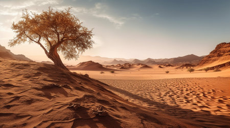 the mesmerizing allure and unique features of desert landscapes. The vast expanse of golden sand dunes stretches as far as the eye can see, with intricate patterns formed by the windの素材