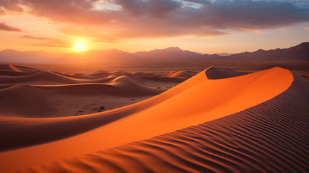 the mesmerizing allure and unique features of desert landscapes. The vast expanse of golden sand dunes stretches as far as the eye can see, with intricate patterns formed by the windの素材