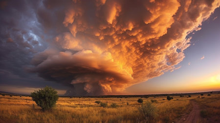 beauty of dramatic cloud formations, storms, or atmospheric conditions that transform the landscape. The intense contrast of light and shadow, the swirling patterns of clouds, and the vibrant colorsの素材