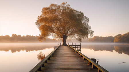 the serene beauty of a lakeside scene, capturing the peacefulness and natural splendor. the tranquil atmosphere, with the mirror-like reflection of the landscape on the calm waters.の素材