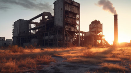 a captivating industrial landscape where the forces of nature and human industry collide. The image showcases the juxtaposition of natural elements harmoniously blending with man-made structuresの素材