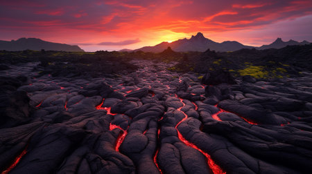the raw power and captivating allure of volcanic landscapes. Explore these otherworldly regions and unique geological features, dramatic textures, and the fascinating interplay of light and shadow.の素材