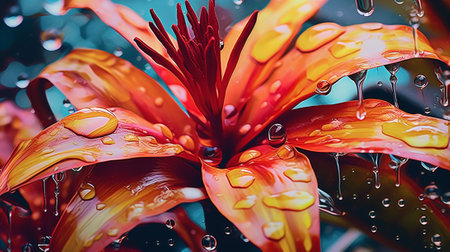 explore the captivating world of abstract reflections in nature. Focus on natural elements water droplets, capturing the mesmerizing distorted reflections and intricate abstract patterns they createの素材